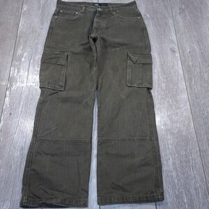 Zara Cargo Pants Mens 34x32 Olive Green Denim Straight Leg Utility Workwear